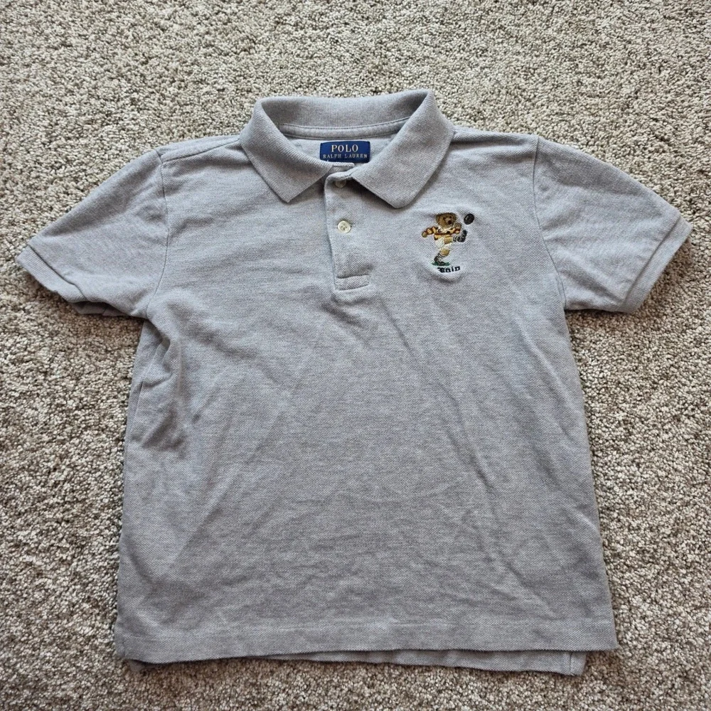 Polo Ralph Lauren Polo Shirt Kids 6 Gray Football Bear Embroidered Short Sleeve